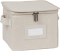 Covermates Dish Storage Box – China & Dinner Plate Storage Container with Dual Zippers, Reinforced Handles, ID Window & Stackable Structured Walls for Dishware Organization, Beige Heather
