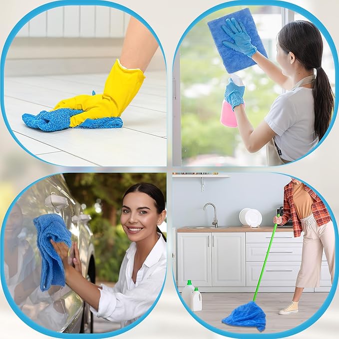 4 Pcs Extra Large Microfiber Cleaning Cloth, 30"x20" Washable Reusable Floor Cloth for Squeegee Mop House Floor Kitchen Car Window Highly Absorbent, Lint and Streak Free