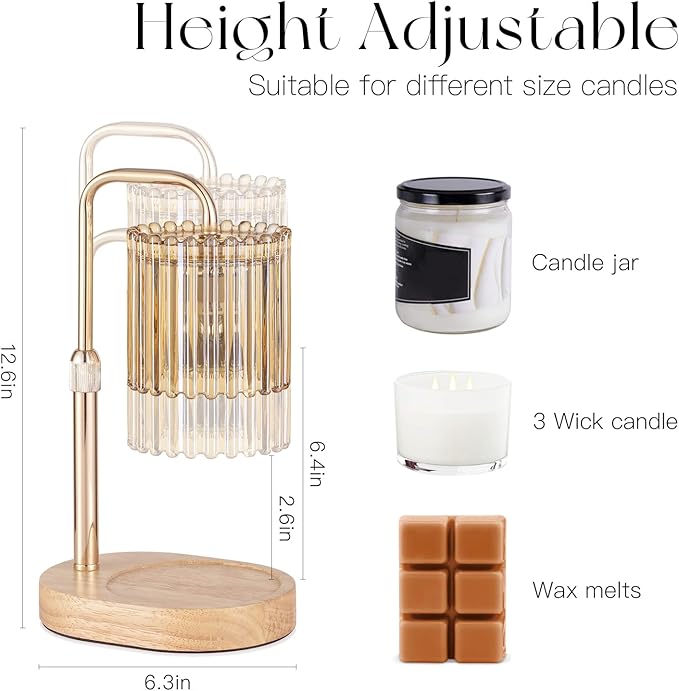 Candeldo Candle Warmer Lamp with Timer: Gold Candle Warming Lamp Height Adjustable Wax Melt Warmer Dimmable Modern Farmhouse New Home Bedroom Decor Mothers Day Housewarming Gift for Women