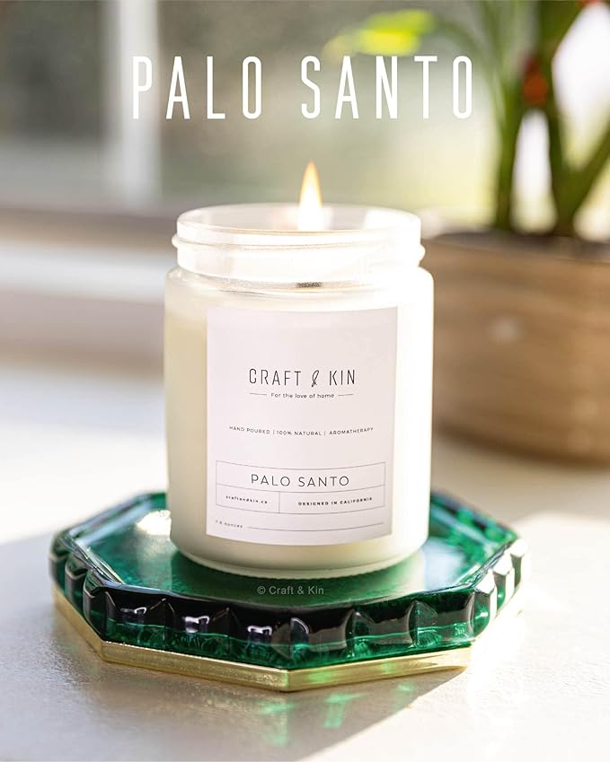 Craft & Kin Palo Santo Scented Candle | 8 Oz 45 Hour Long Lasting | Classic Soy WoodWick Winter Candles | Made with Natural Soy | Holiday Candles Gifts for Men and Women