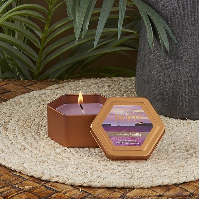Root Candles Scented Candles in Travel Tin 24-Hour Honeycomb Traveler Handcrafted Beeswax Blend Candle, 4-Ounce, Lavender Vanilla