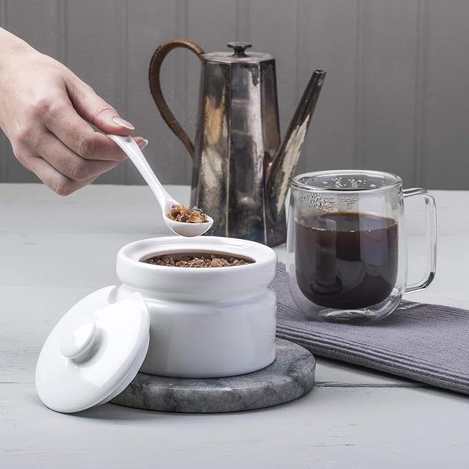 WM Bartleet & Sons 1750 T259 Traditional Porcelain Sugar/Jam/Mustard Pot with Lid & Spoon 10cm – White