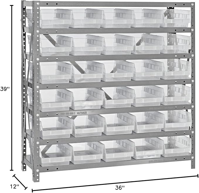 Quantum Storage Systems 1239-102CL Solid Heavy Duty 7 Shelves 30 Economy Clear Bins 39" H x 36" W x 12" D
