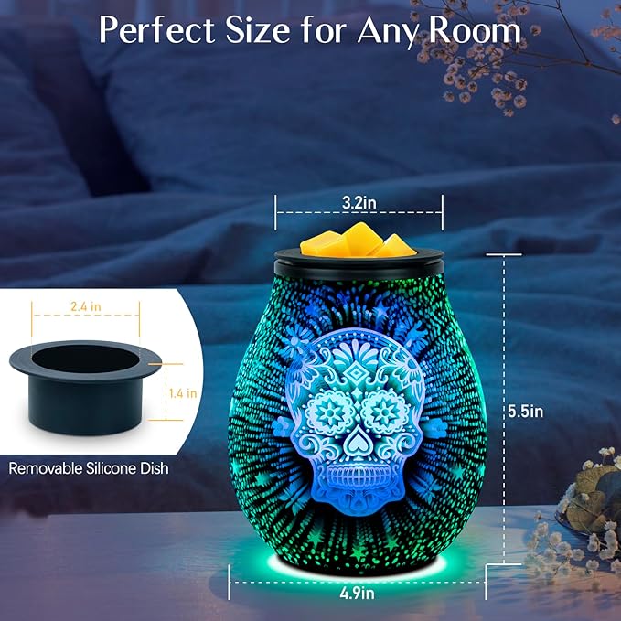 EQUSUPRO Wax Melt Warmer Wax Melter Wax Burner for Scented Wax Melts Electric Fragrance Warmer for Wax Cubes & Tarts, Vivid 3D Design 7 Colors LED Light Gift & Decor for Home Office (3D Skeleton)