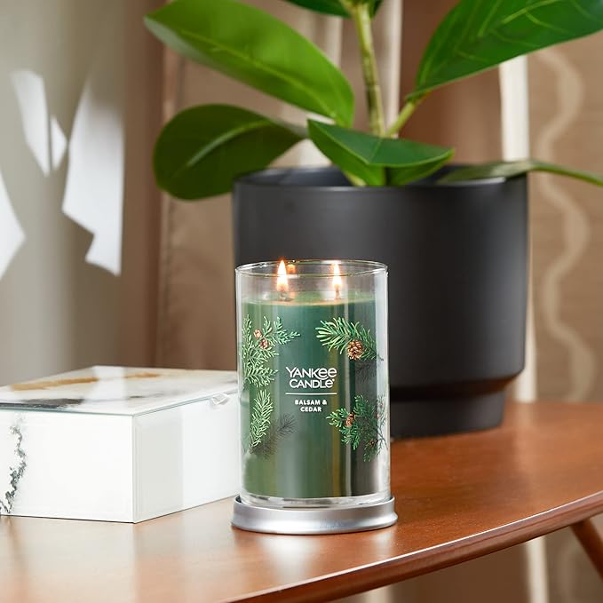 Yankee Candle Balsam & Cedar Scented, Signature 20oz Large Tumbler 2-Wick Candle, Over 60 Hours of Burn Time (Pack of 2)
