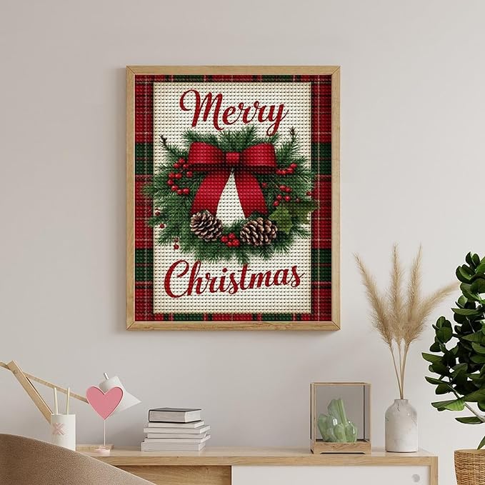 AIVKIEJK Diamond Painting Kits for Adults - Merry Christmas Red Bow & Pine Cones Painting DIY 5D Full Drill Diamond Dots Paintings with Diamonds Gem Art and Crafts Home Decor 16"x20"
