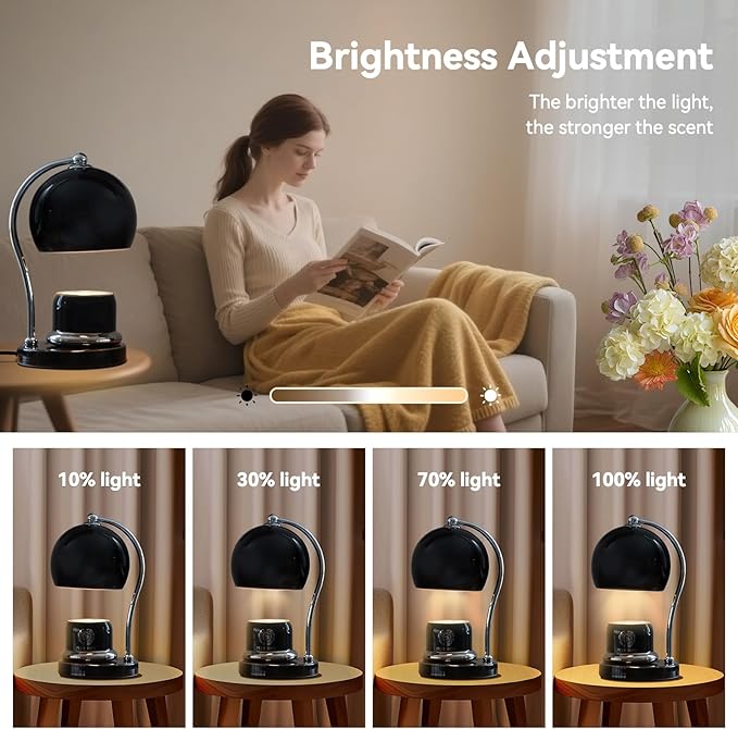 Ceramic Candle Warmer Lamp with Timer Dimmer Fit for Candle Jars, Modern Design with 2 Bulbs, House Warming Gifts, New Home Decor, Mother's Day, Birthday Gifts (Black)