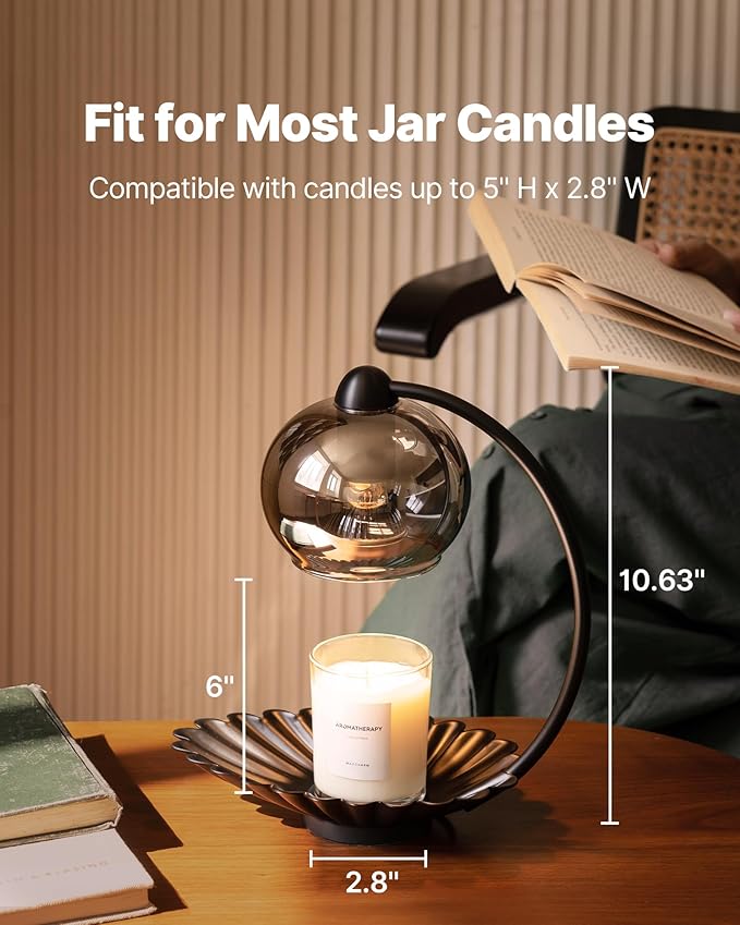 Black Candle Warmer Lamp with Timer, Modern Warmer Lamp for Jar Candles, Electric Dimmable Wax Melt with Glass Lampshade & 2 Bulbs, Unique Home Decor House Warming for Women Mom