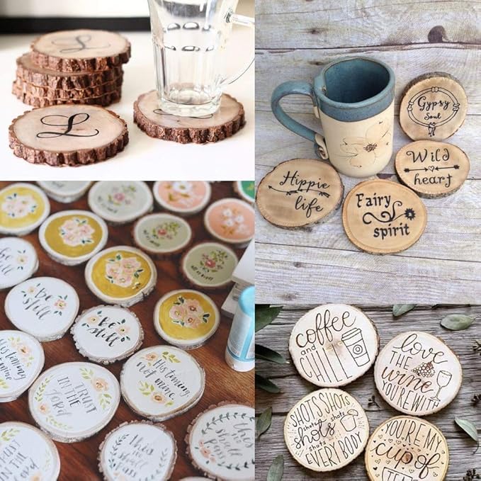 Natural Wood Slices 25Pcs 3.1-3.5 Inches Unfinished Wood Craft Kit Undrilled Wooden Circles Without Hole Tree Slice with Bark for Arts Painting Christmas Ornaments DIY Crafts