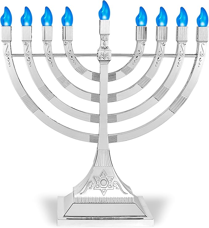 Zion Judaica Pack of 2 Hanukkah Electric Menorahs LED USB Powered Menorah Electronic Hanukkiah Battery Minorah Flamless Chanukah Candles (Silver, 2)