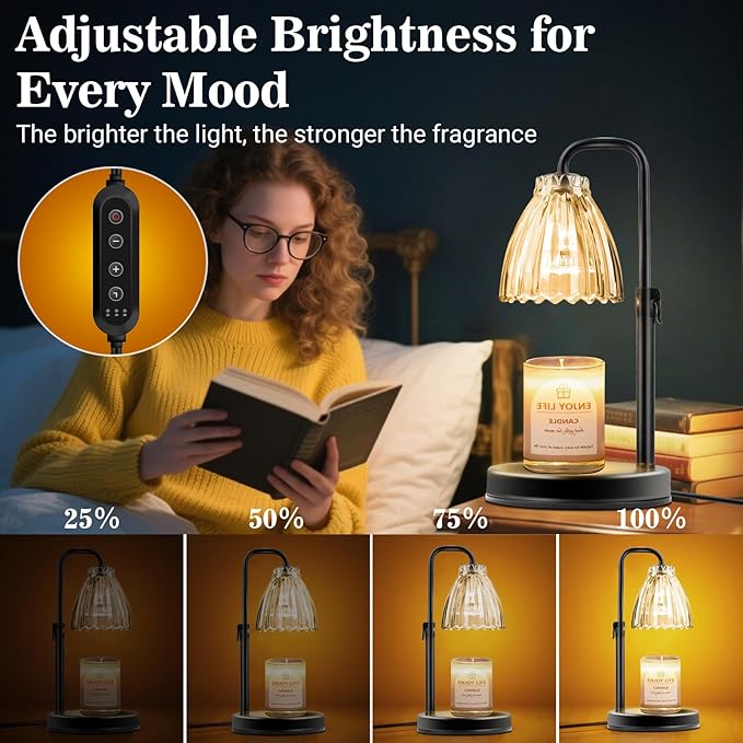 Hyrion Candle Warmer Lamp with Timer Dimmer, Adjustable Height Wax Warmer for Scented Jar Candles, Flameless Candle Melter with 2 Bulbs, Perfect Housewarming, Birthday Gifts for Women, Mom, Home Decor