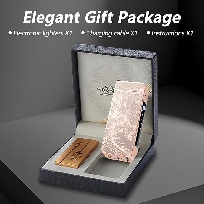 Dragon Electric Arc Lighter USB C Rechargeable Plasma Lighter for Camping, Fire Starters, Candles & Outdoor Gear | Windproof Igniter with Battery Indicator (Dragon Gold)