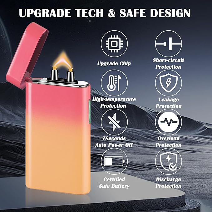 Plasma Lighter Rechargeable USB C Electric Torch Lighter Big Arc Electric Lighters Dual Flame Cool Lighters with Upgrade Battery Safety Switch for Candles, Fireworks, Incense (PinkYellow)