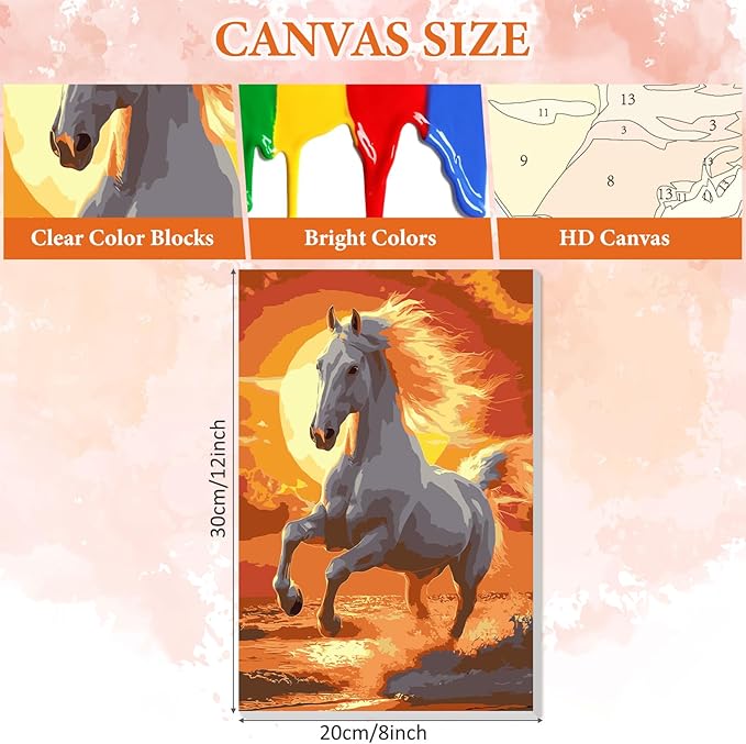 NAIMOER Horse Paint by Numbers Kits for Adults Beginner with Wooden Framed, Color by Numbers on Canvas Painting Kits for Adults, Easy Paint DIY Acrylic for Home Wall Decor 8X12 Inch