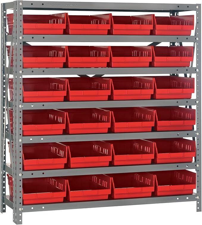 Quantum Storage Systems 1839-108RD Steel Shelving Unit with 4" Shelf Bins, 18" D x 36" W x 39" H, Red