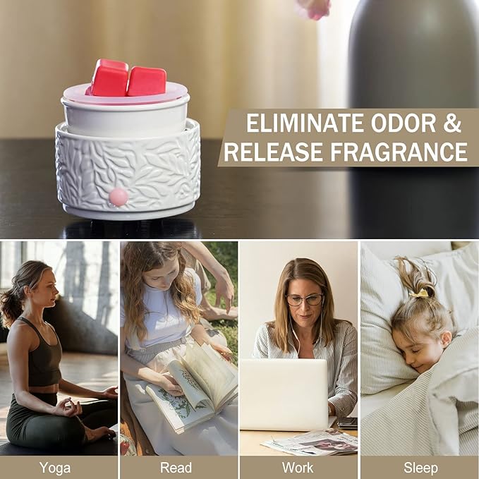 Wax Melt Warmer with Silicone Liner, Electric 3-in-1 Wax Melter, Ceramic Candle Warmer for Scented Wax, Scent Oil Burner for Home Aromatherapy, White