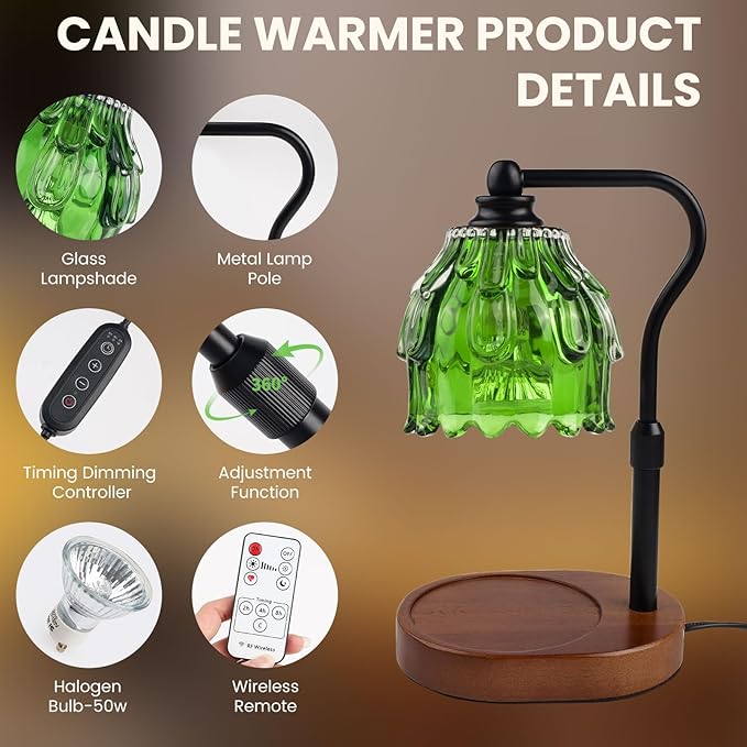 Candle Warmer Lamp with Timer and Wireless Remote Control, Dimmable Candle Warmer for Jar Candles, Height Adjustable Wax Melts Warmer, House Warming Gifts New Home Decor, Gifts for Women Mom