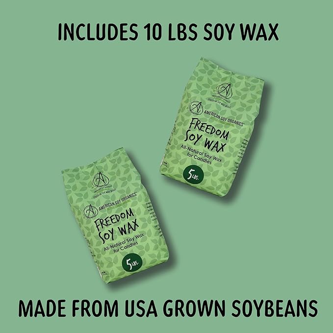 American Soy Organics Microwavable Soy Wax Beads for Candle Making – Premium Soy Candle Kit-10 pounds Freedom Soy Beads-4 Centering Devices- 20 Wick stickers-20 6-inch pre-Waxed Wicks