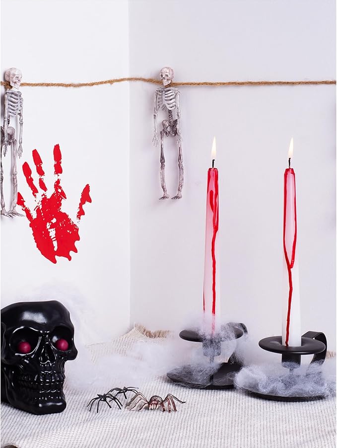 CANDWAX 8 inch Taper Candles Set of 12 - Dripless Candlesticks Burning for 6 Hours - Bloody Tapered Candles Ideal as Halloween or Other Themed Decor - Blood White Candle