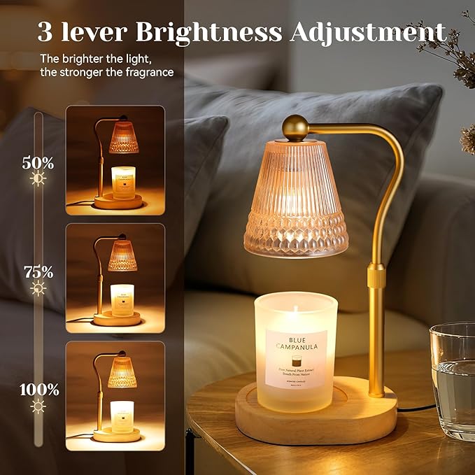 Candle Warmer Lamp, Adjustable Height & Dimmable, Candles with Timer, 2H/4H/8H Auto Off, Safe Flameless Night Light for Home Decor, Bedroom, Office, Christmas Birthday Gift for Women & Men