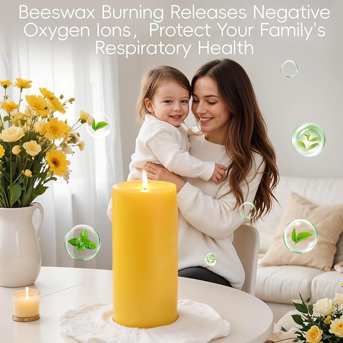 Natural Beeswax Pillar Candles,100% Pure Beeswax Candles-95 Hours Long Burning,Unscented Bees Wax Candles for Home,Prayer,Emergency,Dripless Smokeless Organic Pillar Candles Bluk-2.8x6in-1pack