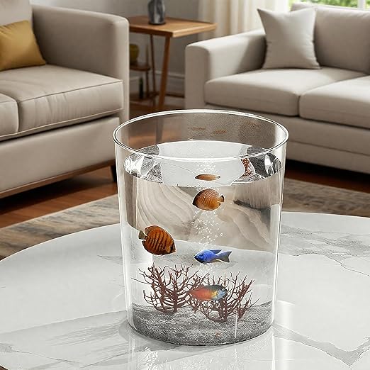 Okllen 6 Pack Clear Round Plastic Waste Baskets, BPA-Free Trash Can Bin for Bathroom, Kitchen, Office, Home, 8"x7.5"x6.4"