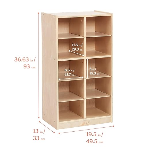 ECR4Kids 10 Cubby Tray Cabinet with Scoop Front Storage Bins, 5x2, Classroom Furniture, Powder Blue