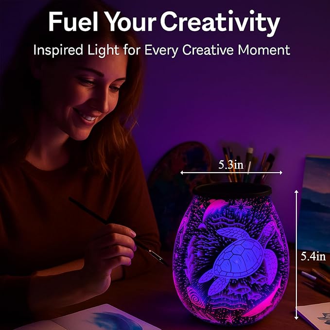 Leyoue 3D Glass Fireworks Electric Wax Melt Warmer with PTC Heating Plate 7 Colors LED Changing Light Wax Burner Melter Fragrance Warmer for Home (Ocean)