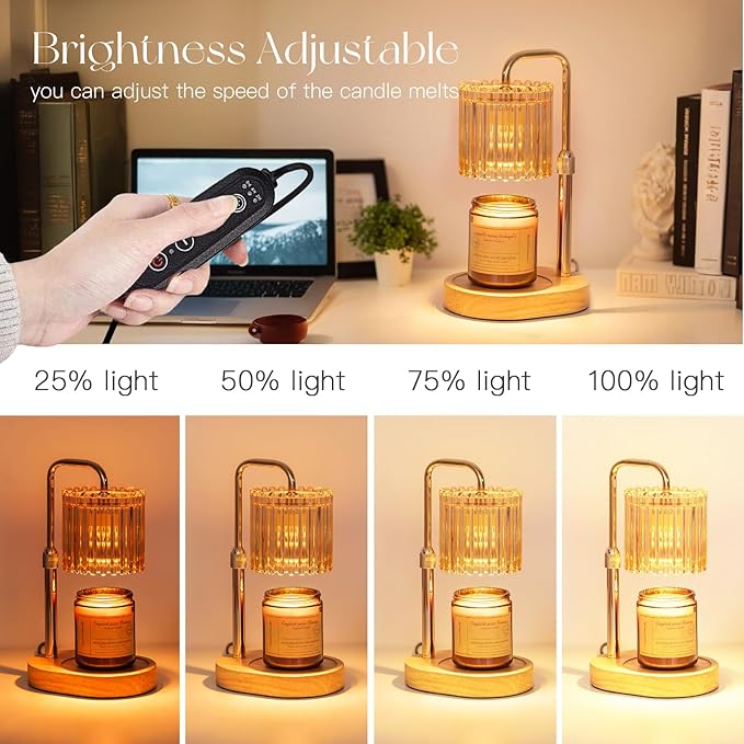 Candeldo Candle Warmer Lamp with Timer: Gold Candle Warming Lamp Height Adjustable Wax Melt Warmer Dimmable Modern Farmhouse New Home Bedroom Decor Mothers Day Housewarming Gift for Women
