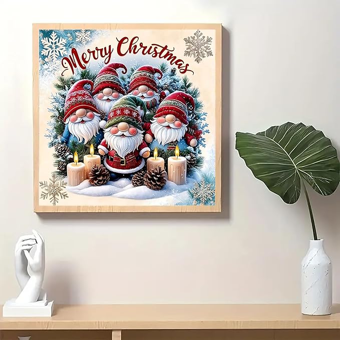Christmas Gnome Candle Diamond Art Painting Kits for Adults, Winter Diamond Painting Kits for Adults Beginners, 5D DIY Full Drill Diamond Dot Gem Art Kits for Adult, Home Wall Decor 13.8x13.8 Inch