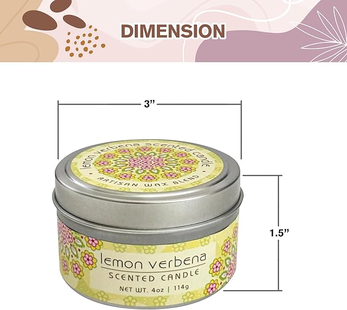 Greenwich Bay Hand-Poured Scented Candle in Decorative Tin – 4 oz/114 g Travel Candle with Lead-Free Wick, Vegetable Wax, Long-Burning Aromatherapy Gift, Single Wick – Made in USA (Lemon Verbena)