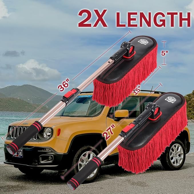 Car Duster Exterior Scratch Free with Extendable Handle,Wax Cotton Hair Car Brush Kit, Auto Detailing Brush for SUV,RV,Truck and Motorcycle,No Lint，Gifts for Men Women