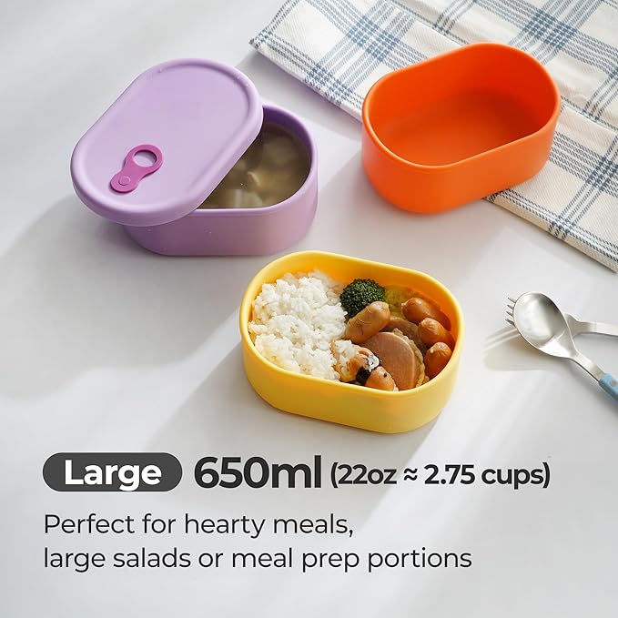 Premium Korean-Made Silicone Airtight Food Container with Steam Vent – BPA Free, Leakproof, Microwave & Freezer Safe Meal Prep. & Leftovers Storage (Mandarin Orange, 22 floz)