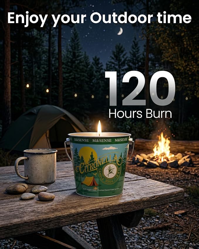 M&SENSE Citronella Candles Outdoor, 120 Hours Burn Natural Citronella Oil Soy Candle for Patio Camping, 19.4oz Large Long Lasting Verbena Rose Summer Candles for Home Scented,Lemongrass Summer Candle