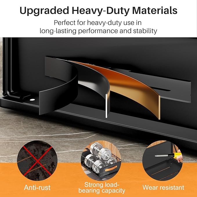 Pull out Cabinet Organizer,Heavy Duty Slide out Pantry Shelves Drawer Storage with Adhesive Nano Film,Sliding Mesh Cabinet Basket with Handle for Kitchen, Bathroom, Home, 11.8"W X 15.7"D X6.2"H,Black
