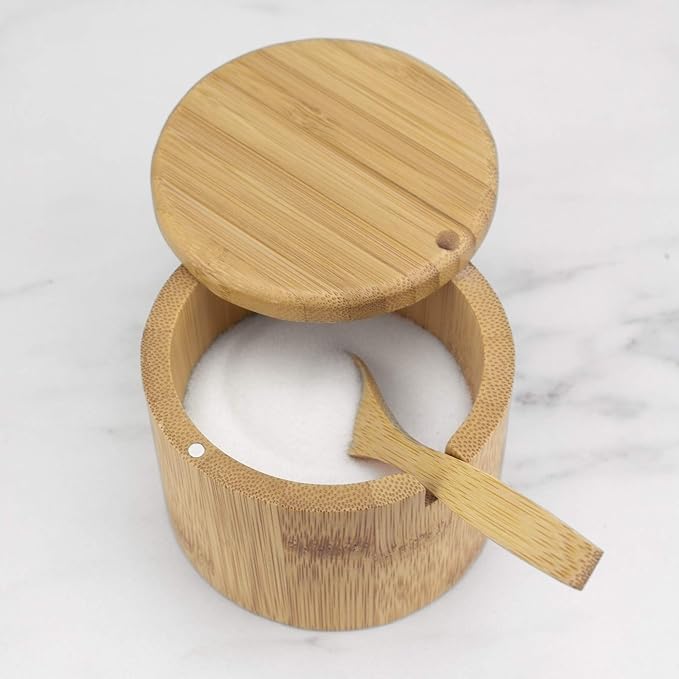 Totally Bamboo Little Dipper Salt Cellar Bamboo Storage Box with Magnetic Swivel Lid, 6 Ounce Capacity, Includes Salt Spoon