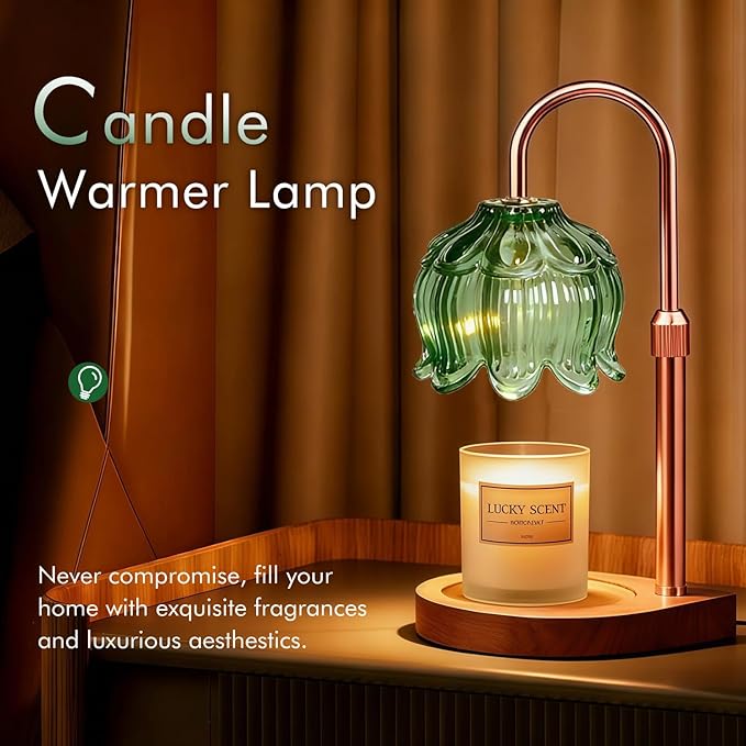Candle Warmer Lamp - Dimmable Candle Lamp with Timer, Flower Wax Warmer Lamp for Jar Candles, Adjustable Height Wax Melter for Women Gift Home Decor, Farmhouse (Green)