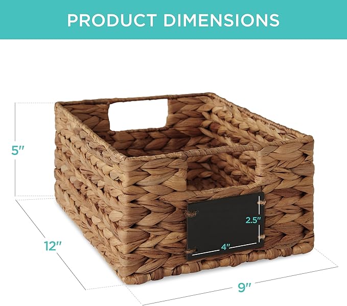 Best Choice Products Set of 4 9x12in Water Hyacinth Pantry Baskets, Woven Organizers w/Chalkboard Label, Chalk Marker - Chestnut