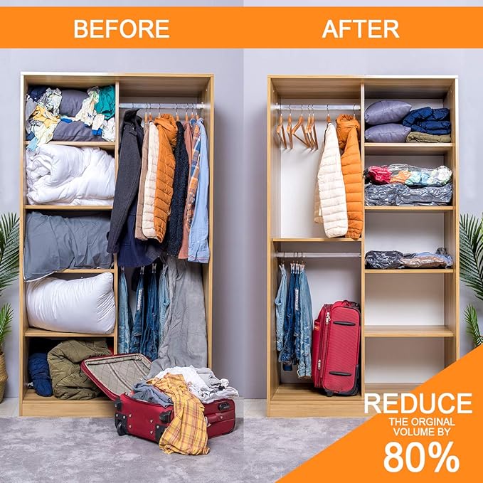 GONGSHI Vacuum Storage Bags, Space Saver Seal Bags For Clothing, Blankets, Comforters, Pillows, Clothes Storage,Travel Luggage.5 L 5 M