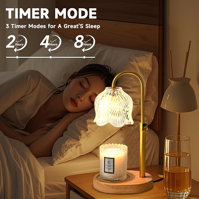 Candle Warmer Lamp with Timer, Valentine's Day Birthday Gifts for Women Mom, Height Adjustable Wax Melts Warmer, White Elephant Gifts, Dimmable Candle Warmer for Jar Candles with 2 Bulbs