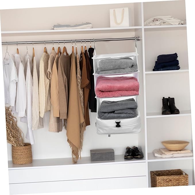 PartyKindom Hanging Packing Cube Organizer Portable Cloth Shelf Organizer for Travel Daily Use Compact Storage Bag with Hooks Buckles Ample Space for Clothes Accessories