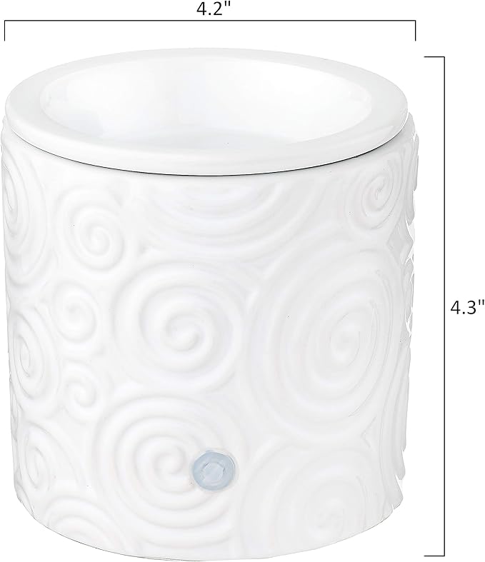White Swirl Ceramic Candle Warmer Electric with Safety Timer | Automatic Plug in Fragrance Warmer for Scented Wax Melts, Cubes, Tarts | Air Freshener Set for Home Décor, Office, and Gifts