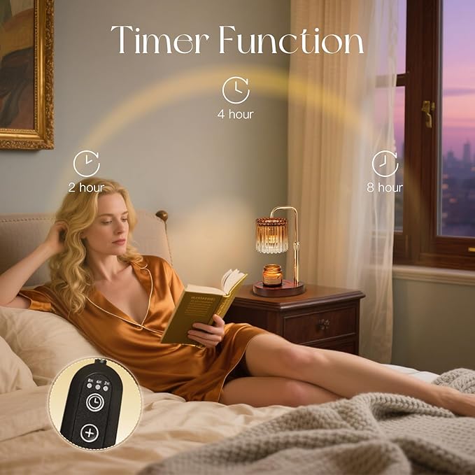 Candeldo Candle Warmer Lamp with Timer: Amber Candle Warming Lamp with 2 Bulbs Height Adjustable Wax Melt Dimmable Bedroom Decor for Women