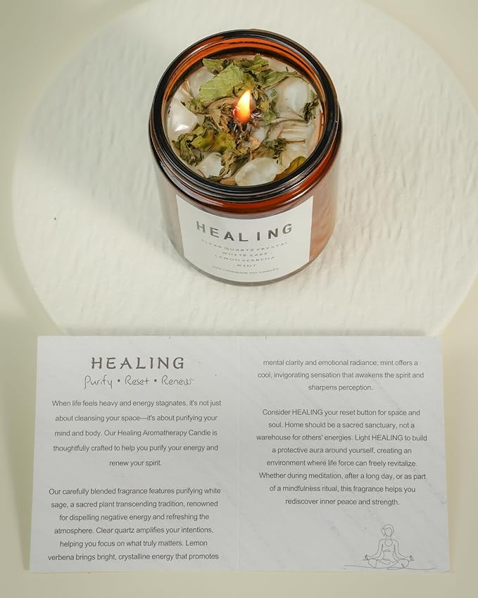 Healing Energy Candle, Negative Energy Cleansing,Soy Aromatherapy, Handmade Crystal Candle for Soothing.(Healing)