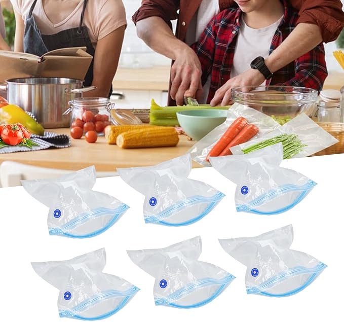 6-Pack Vacuum Storage Bags, 8.7x8.3in Reusable Space Saver Bags Transparent PE + PA Vacuum Sealer with Good Seal for Wardrobe Organization & Refrigerator Food Storage (A:22 * 21cm)