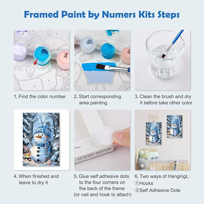 MOGTAA Christmas Paint by Numbers Kit for Adults Beginners with Frame, Christmas Snowman Adult Paint by Number Kits on Canvas with Easel, Easy DIY Winter Oil Painting Kits for Home Decor, 8x12in