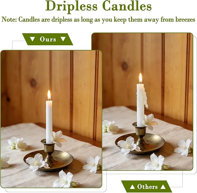 White Taper Candles, 10 Inch Dripless Candlestick, Jasmine Scented Colonial Candle, Dripless Long-Lasting Burning Candle Sticks for Home Décor, Dinner, Weddings,4Pack