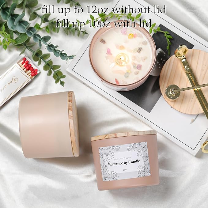 6Pcs Assorted Camel Candle Jars for Making Candles, 12oz Empty Candle Jars with Bamboo Lids,Labels and 100g Crystal Rocks, Glass Jars for Candle Making Supplies, Candle Containers for DIY Gifts