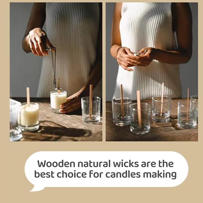 280 pcs 1mm Thick Wooden Candle Wicks Crackling Sound No Smoke Burn 5.1 X 0.5 Inch Natural Candle Wood Wicks with Stand Candle Cores for DIY Candle Making Craft