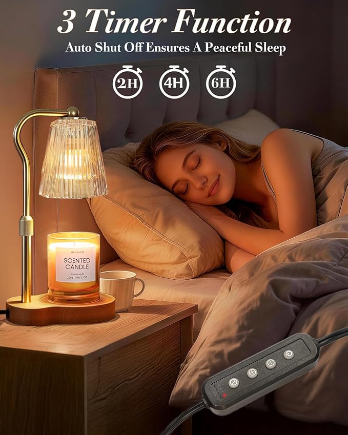 Candle Warmer Lamp, Wax Melt Warmer with 2 Bulbs for Scented Jar Candles, with Timer Dimmer Adjustable Height, Home Decor Gift for Girl Friend Mom Sister Women, No Flame No Smoke Warming Light, Amber